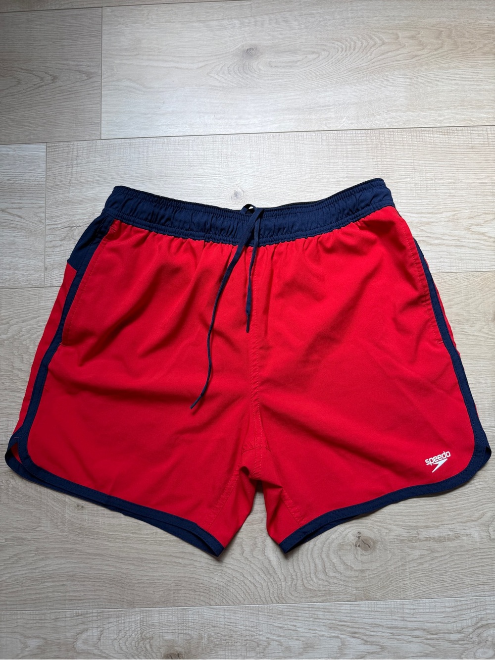 Speedo Red Swim Shorts with Navy Accents